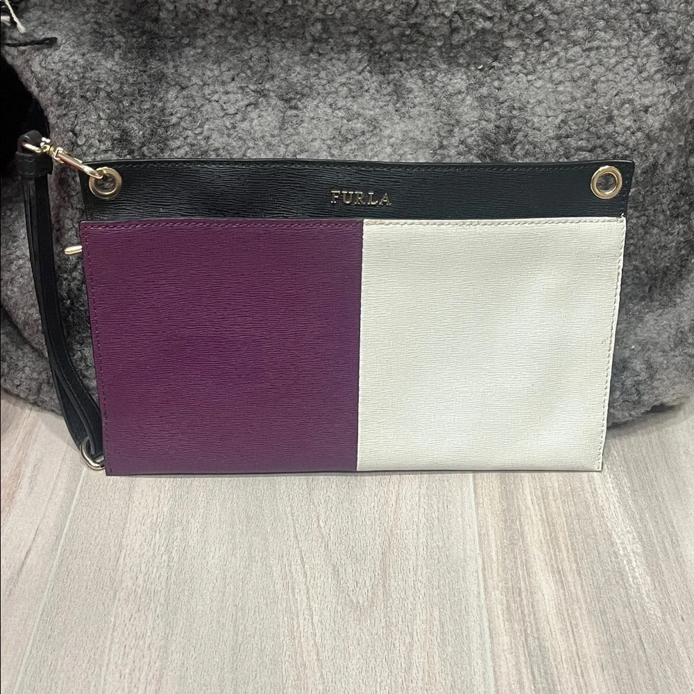 Furla Colorblock Wristlet Clutch in Purple, White & Black